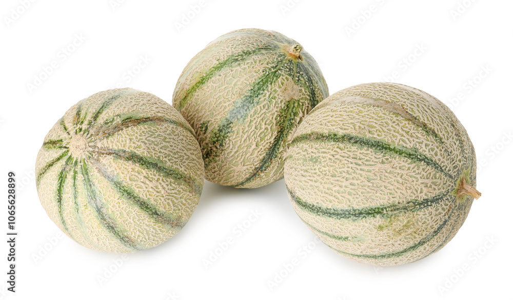 Three whole Cantaloupe melons isolated on white Three whole Cantaloupe melons isolated on white