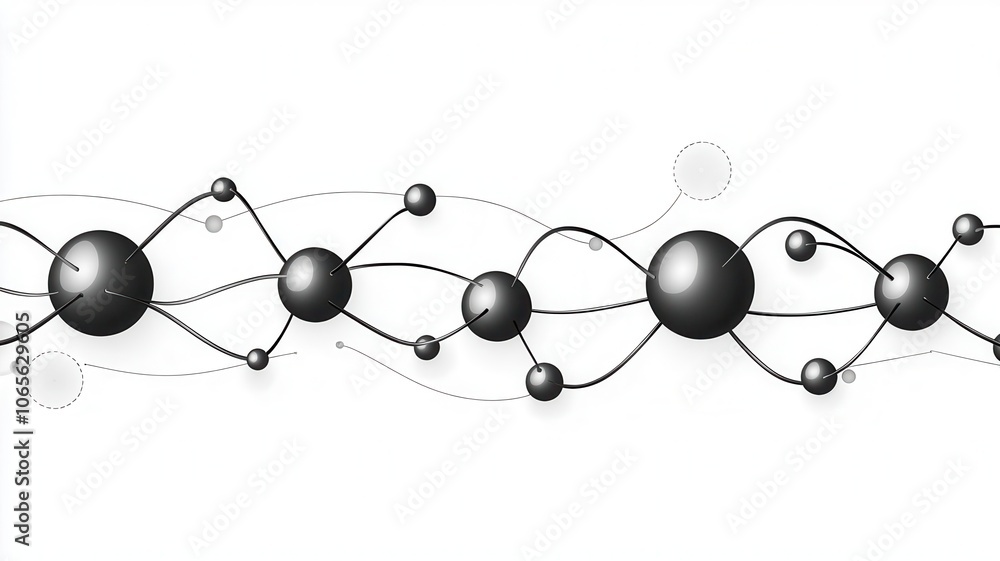 Obraz premium Abstract molecular structure with interconnected spheres and lines on a white background.