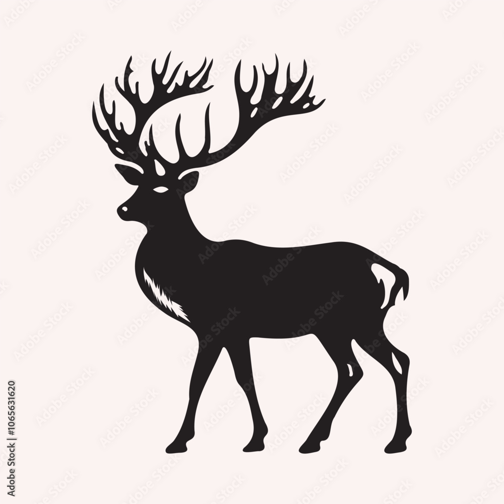 Fototapeta premium Mystic Stag: Solid Black Deer Silhouette Vector