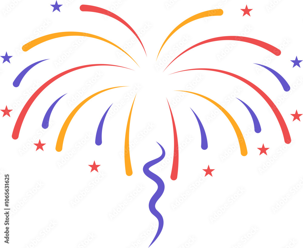 Naklejka premium Fourth of July Fireworks. Arrangement of fireworks with stars and red and blue sparks.