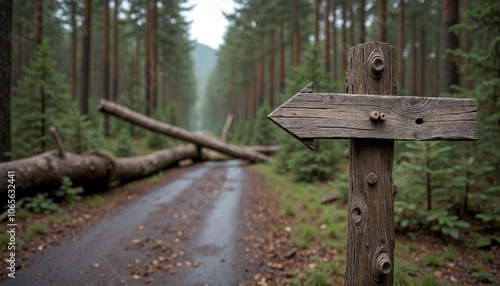 Resilient Wooden Signpost in a Forest photo