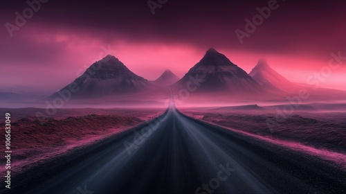 icelandic road horizon dark desert minimalist pink misty landscape