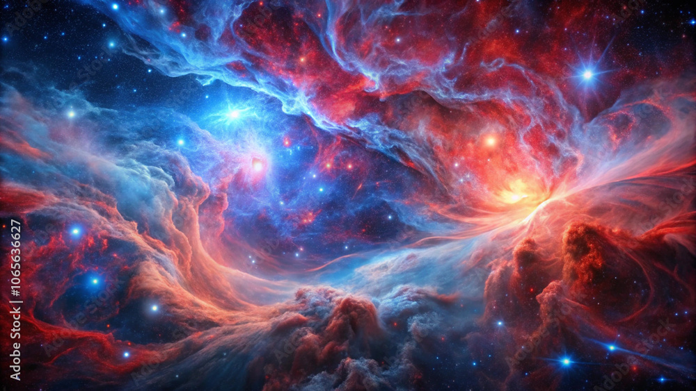 Fototapeta premium Cosmic Nebula - Red and Blue Gas Clouds in Space