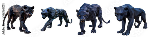 A set of four stylized black panthers displayed against a white isolated background. photo