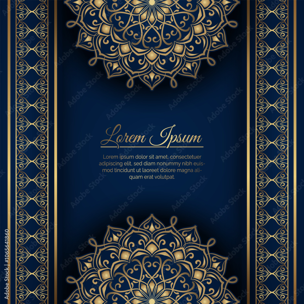 Blue background with gold mandala ornaments Blue background with gold mandala ornaments