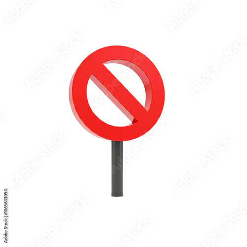3D Red prohibition sign or 3D Stop sign on transparent background. 3D Volumetric Red Ban Sign on White Isolated transparent Background.