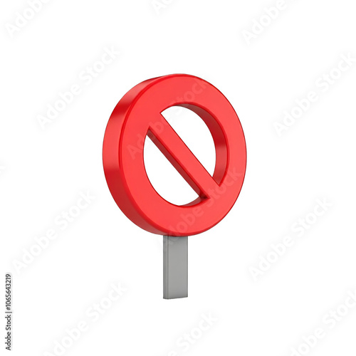 3D Red prohibition sign or 3D Stop sign on transparent background. 3D Volumetric Red Ban Sign on White Isolated transparent Background.