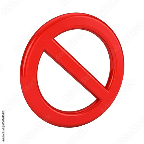 3D Red prohibition sign or 3D Stop sign on transparent background. 3D Volumetric Red Ban Sign on White Isolated transparent Background.