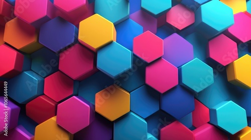 Colorful geometric abstract background with hexagonal shapes in a 3D rendered style