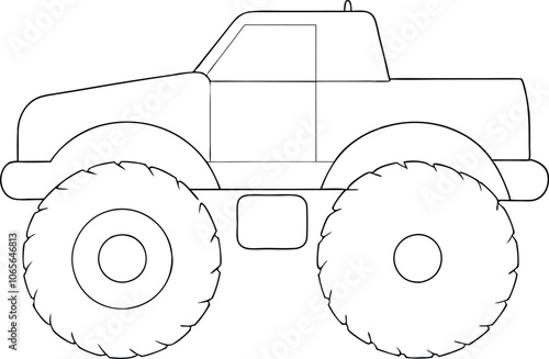 Monster truck, old monster car line art vector illustration