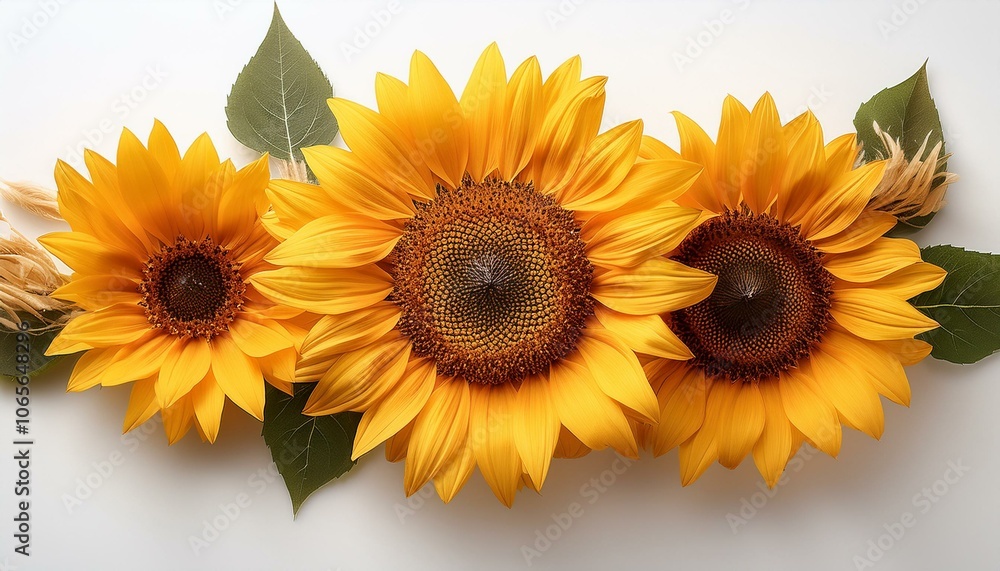 Obraz premium Sunflower top view full length isolate on White background