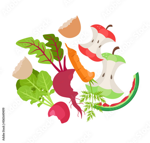 Organic waste. Leftover food. Vector illustration.