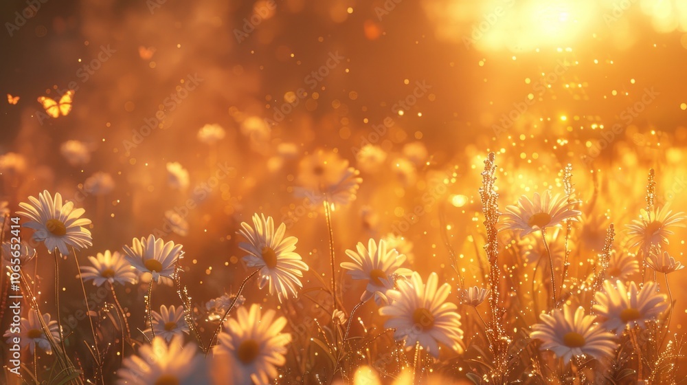 Fototapeta premium Golden Sunset in a Daisy Field