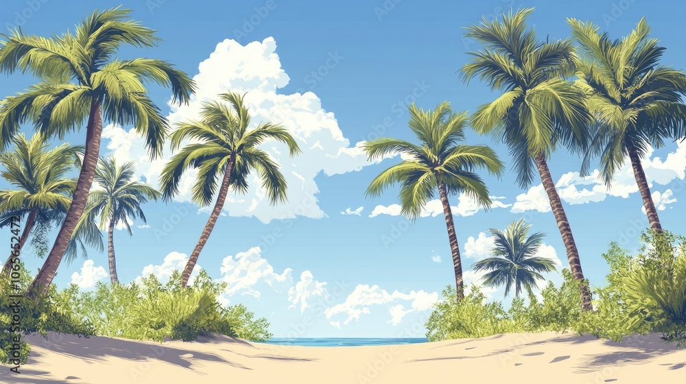 Obraz premium Relaxing summer backdrop featuring palm trees ideal for travel themes posters or event designs