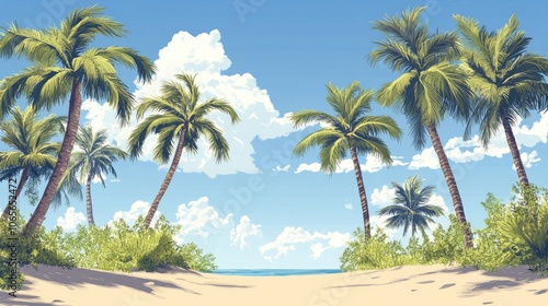 Relaxing summer backdrop featuring palm trees ideal for travel themes posters or event designs