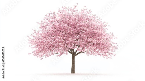 Front view of an Okame cherry tree isolated against a white background photo