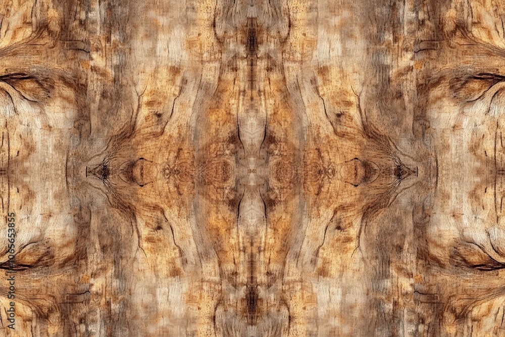 Fototapeta premium A natural wood grain seamless texture pattern in warm brown tones, providing a rustic and organic feel, perfect for eco-friendly packaging, furniture design, or digital backgrounds