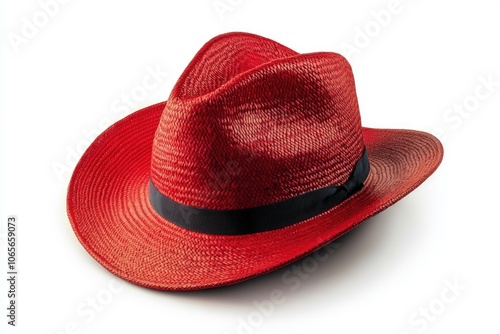 Vintage Panama hat  Woman hat on white background  Womens beach hat  red hat  photo