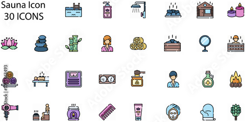 Set of Sauna icons. Line art style icons bundle. vector illustration