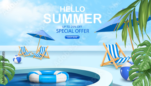 up to 25% off special offer hello summer sale banner. big promotion,discount,bonus concept summer business marketing and advertising banner vector illustration. beautiful resort background.