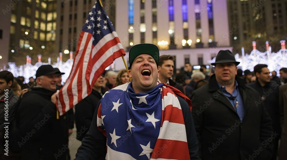 Naklejka premium Person holding american flag.