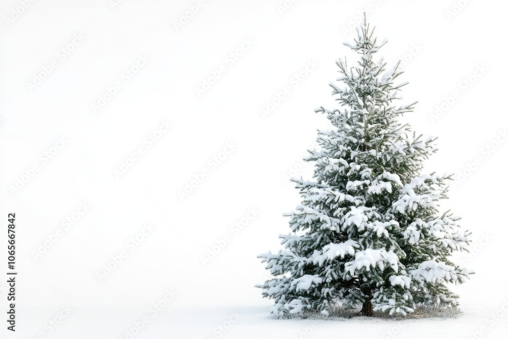 Fototapeta premium Christmas tree covered with snow isolated on white background.