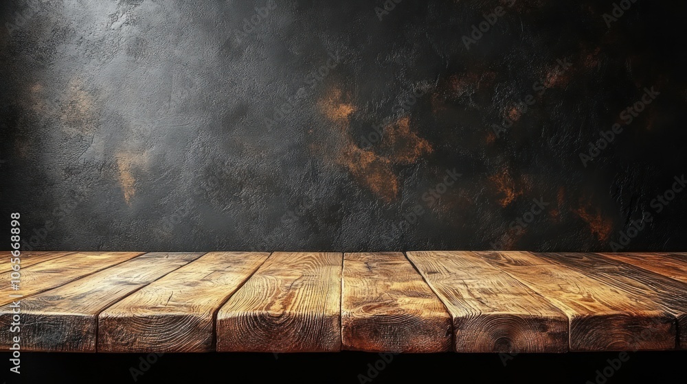 Rustic wooden table top on dark concrete background. Rustic wooden table top on dark concrete background.
