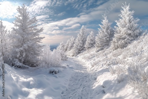 Fototapeta Naklejka Na Ścianę i Meble -  Winter landscape with snow covered trees in Beskidy Mountains  Poland.