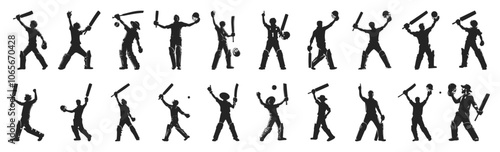Cricket Bowler Silhouette, Cricket Captain Silhouette, Cricket Wicket Keeper Silhouette, Cricket Batsman Silhouette. 