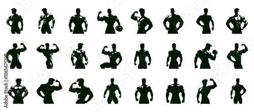 Set, Bodybuilder Silhouette, Man Silhouette, Muscular Man Silhouette, 