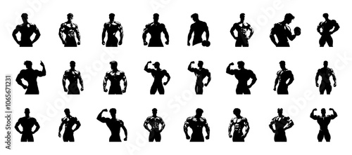 Set, Bodybuilder Silhouette, Man Silhouette, Muscular Man Silhouette, 