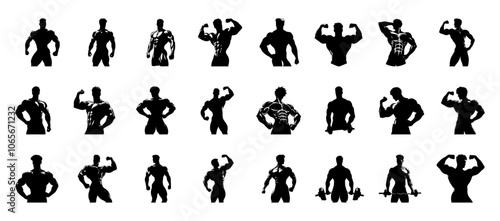 Set, Bodybuilder Silhouette, Man Silhouette, Muscular Man Silhouette, 