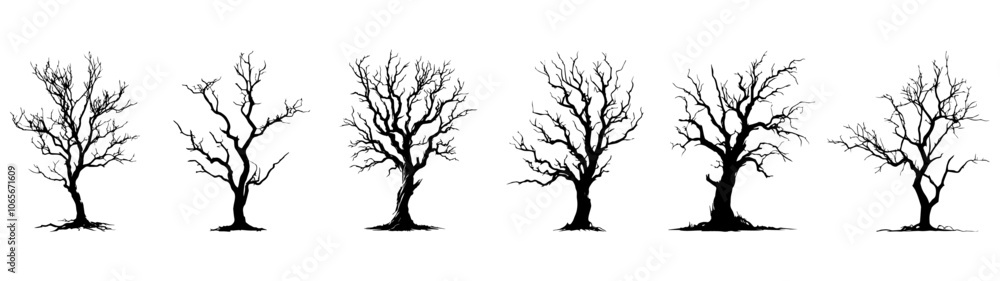 Fototapeta premium Tree Silhouette, black tree, isolated on transparent background 