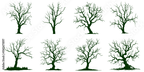 silhouettes set of trees isolated on white