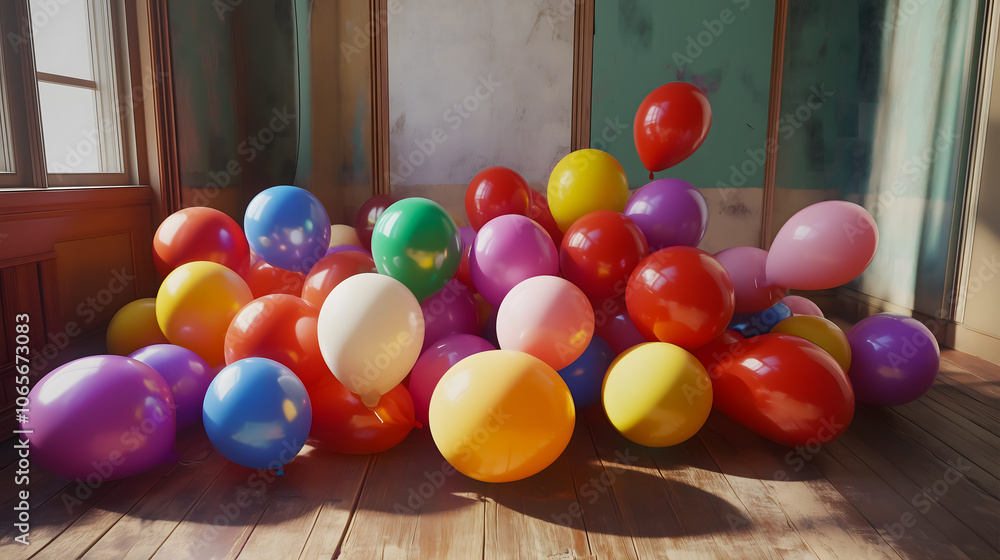 Fototapeta premium Sunlit Room with Party Balloons