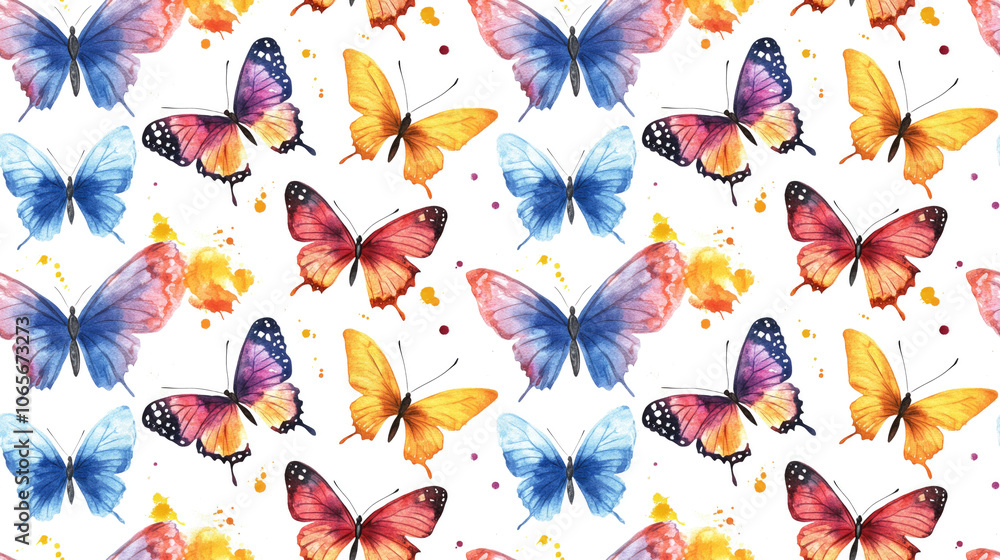 Obraz premium Seamless watercolor butterfly pattern on a white background perfect for textile design and decorative purposes