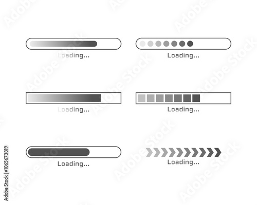 Collection Loading bar status icon. Vector illustration. Set of vector loaded icons. Download progress. Donload or Upload.