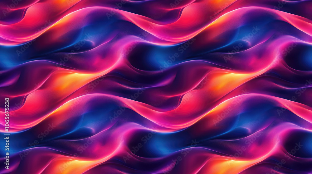 Obraz premium Blurry neon gradient glitch abstract texture in a seamless wavy design perfect for digital textiles and modern art backgrounds