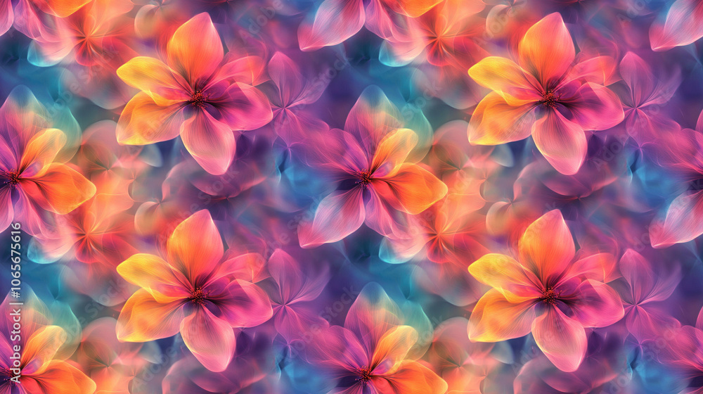 Fototapeta premium Seamless pattern featuring custom made abstract flower art with vibrant colors and a soft blurred effect ideal for textile design or home decor