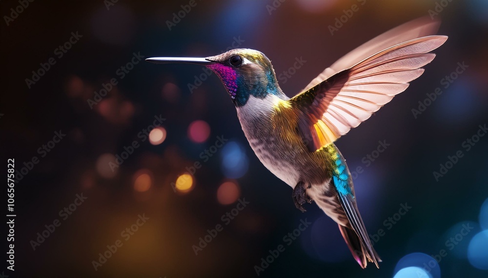 Fototapeta premium a hummingbird flying in the air with light background