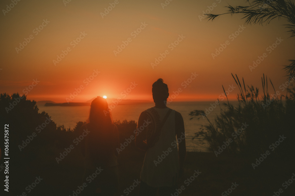 Vibrant Sunset Silhouettes on the Coast of Corfu Vibrant Sunset Silhouettes on the Coast of Corfu