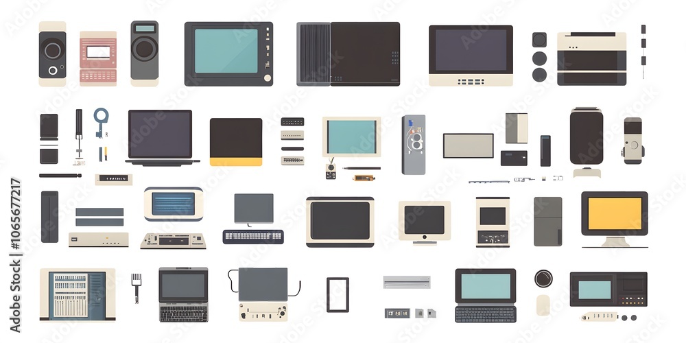 Set, Collection of Icons of Electronics, Electrical Products, Computers, Home Appliances, Colorful, on White Background, 9:16 and 16:9 Format Set, Collection of Icons of Electronics, Electrical Products, Computers, Home Appliances, Colorful, on White Background, 9:16 and 16:9 Format