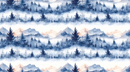 Papier peint photo Paysage patrons Paysages hivernaux sereins aquarelle textile  © NeuralNiche