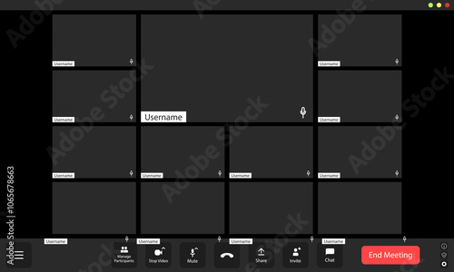 Virtual meeting dashboard displaying empty participant squares with user names highlighted at a collaborative workspace
