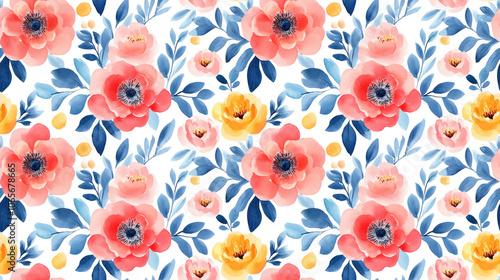 Vibrant watercolor seamless pattern featuring abstract peony flowers perfect for design projects textiles and home decor