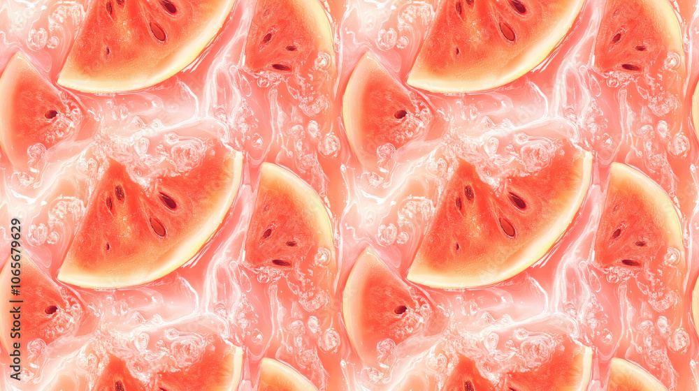 Fototapeta premium Coral watermelon jelly seamless pattern featuring artistic tie dyed designs perfect for summer themed fashion projects