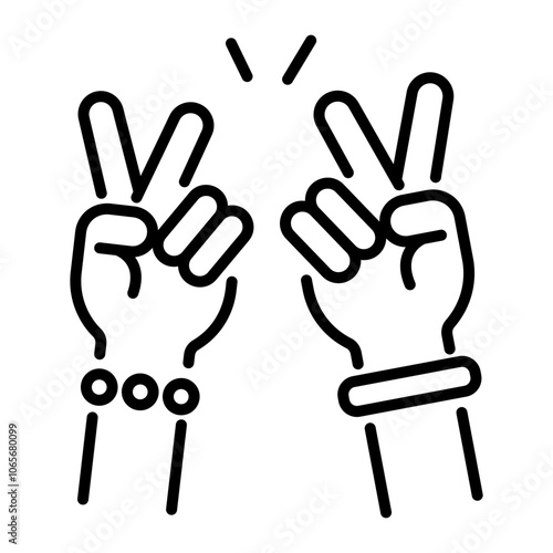 A line style icon of two hands making the rap sign