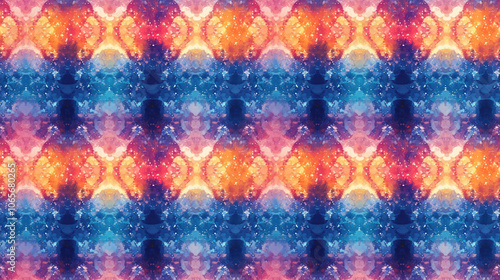 Trendy hand drawn tie dye kaleidoscope pattern featuring striped shapes and vibrant galaxy colors ideal for artistic prints fabric design photo