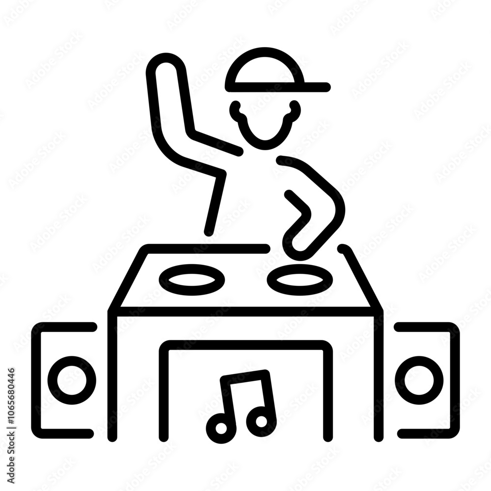 Obraz premium A line icon of a dj mixing music on turntables