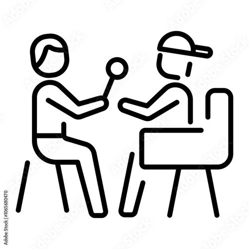 A line icon of a journalist taking interview of rapper 